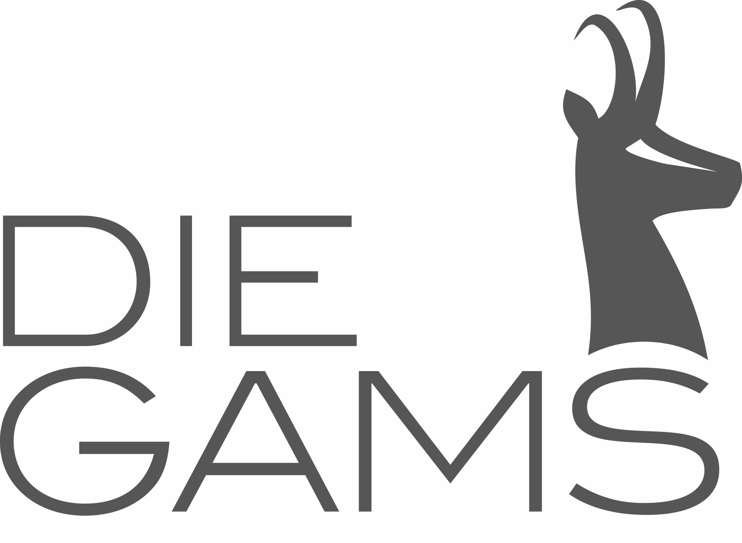 Graues Logo des Die Gams Hotel Resort in Bad Hindelang mit stilisiertem Gamskopf und moderner Schrift – Symbol für alpine Eleganz und Gastlichkeit im Allgäu.